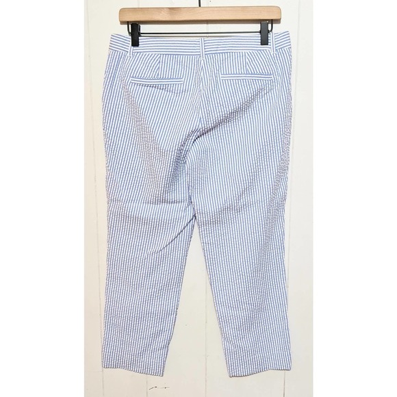 J. Crew Womens Textured Striped Cafe Capri Pants Size 4 Blue White 100% Cotton - Picture 2 of 3